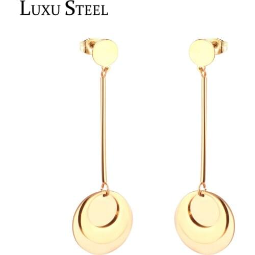 LUXUSTEEL Round Shape Drop Earrings Stainless Steel Gold/Silver Color Dangle Jewelry Women Fashion Accessories Wholesale Party
