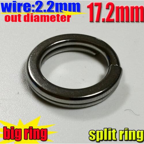 THE biggest split rings size:2.2mm OD: 17.2MM Test 155kg quantity:80pcs/lot 304 stainless steel