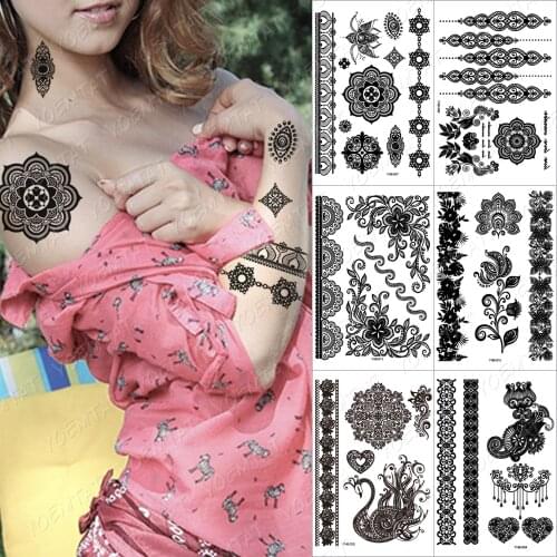Sexy Lace Black Henna Temporary Tattoo Sticker Women Hand Jewelry Tatoo Paste Waterproof Fake Body Art Tatto Stickers