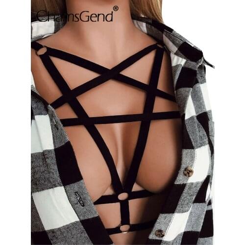 Sexy Goth Lingerie Elastic Alluring Bustier Bandage Cage Bra Cupless Lingerie Body Belt Suspenders Tops Hollow Out Underwear