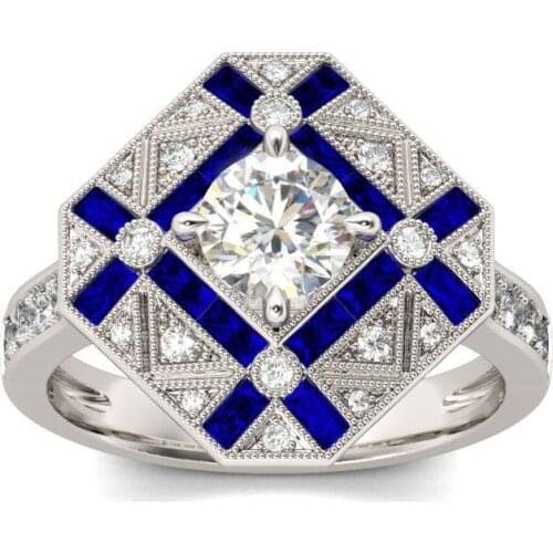 Spark square 1ct Genuine Sky Blue Created Blue CZ stone Cluster Halo Rings 925 Sterling Silver Ring Women Men Fine Jewelry