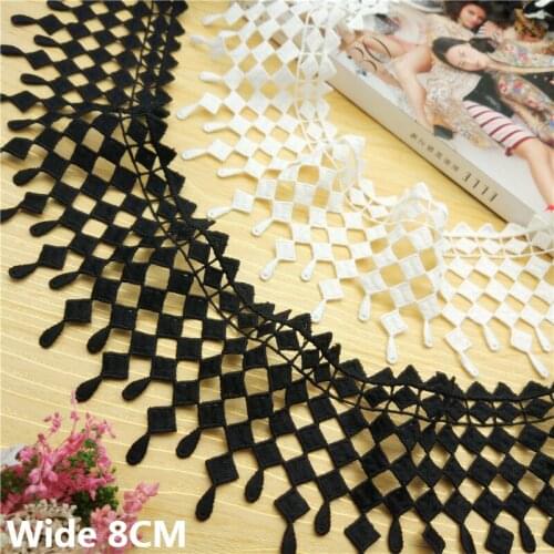 8CM Wide White Black Cotton Fabric Embroidery Tassels Water Soluble Lace Trim DIY Curtain Clothing Fringe Sewing Accessories