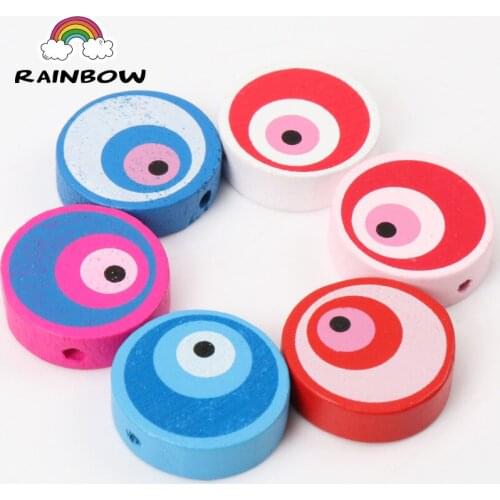 Mixed Colors Eye Painted Pattern Wooden Material Spacer Beads For Jewelry Making DIY 20mm 50pcs