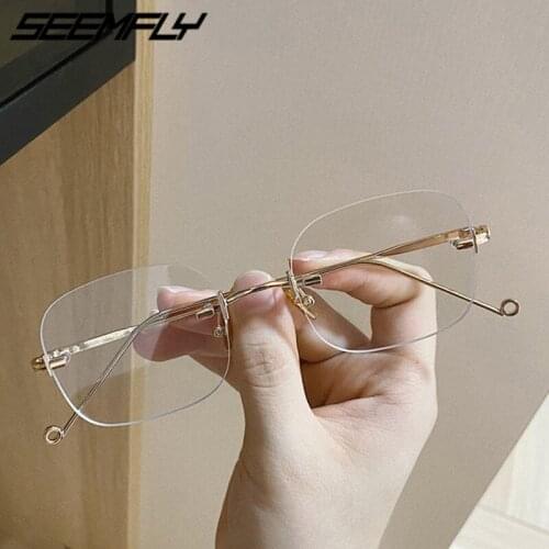 Seemfly Vintage Steampunk Sunglasses Men Women Fashion Metal Square Rimless Luxury Sun Glasses Eyeglasses UV400 Eyewear Shades