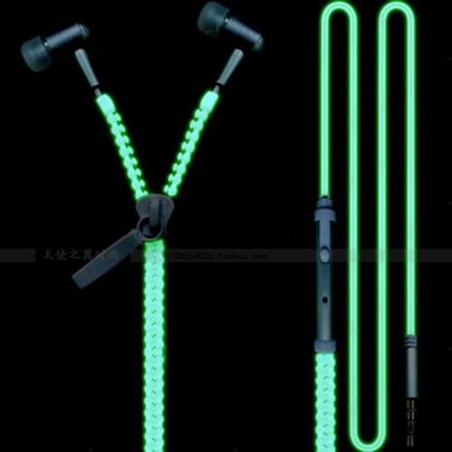 Metal Zipper Luminous Earphones In-Ear Glow In The Dark Earbuds Visible Flowing Light Earphone Sport Running Handsfree Earbud