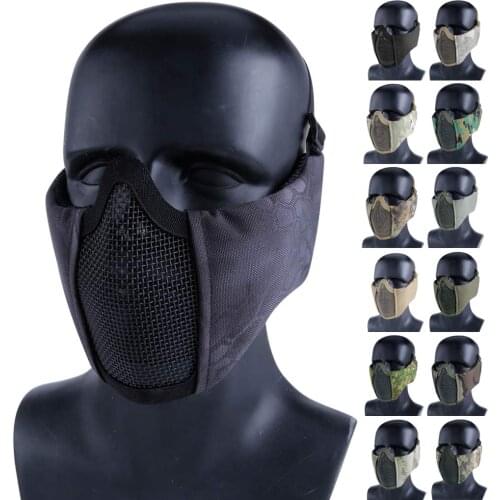 Tactical Half Face Masks Airsoft Paintball CS Game Low-carbon Steel Mesh Military Comfortable with Ear Protection Mask