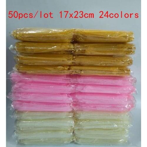 Jewelry packaging & Display 50pcs 17x23cm Drawable Organza Bags Wedding Party Christmas Gift Bags & Pouches Birthday packaging