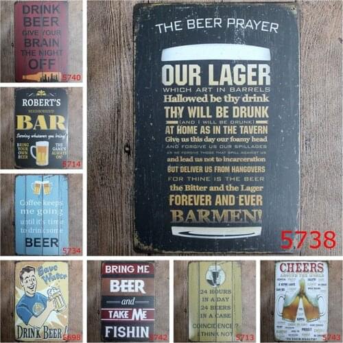 Vintage Tin Sign of The Beer Prayer Our Lager Cheers Drink Beer Give Your Brain The Night Off for Tiki Bar Wall Decor Metal Sign