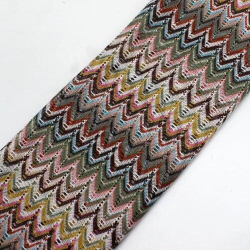 Crochet Knitting Lace Fabrics 1 Meter Zig Zag Wave Striped Flame Dress Skirt Lace Knitting Mesh Fashion Fabrics 150CM Wide