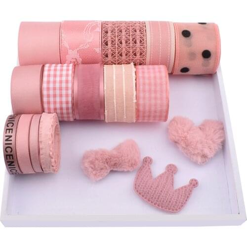 High quality,Mixed Pink Colour Ribbon Set For DIY Handmade Gifts & Crafts Packing,Hair Ornament Accessories,Package 17 PCS,HB121