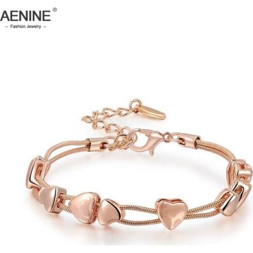 Summer Style AENINE Top Quality Fashion Rose Gold Color Heart Luxury Bracelets/Bangles Christmas Gift For Women L2060304430