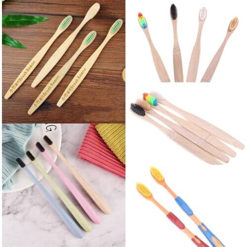 1/2/4pcs Natural Bamboo Handle Toothbrush Rainbow Colorful Whitening Soft Bristles Bamboo Toothbrush Eco-friendly Oral Care