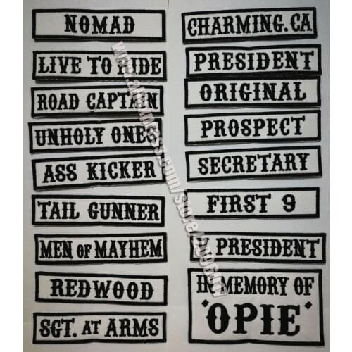 17PCS/LOT FRONT BLACK SONS OF OUTLAW MC CLUB BIKER PATCHES FOR MOTORCYCLE CLOTHING JACKET ANARCHY PATCHES BADGES STICKERS