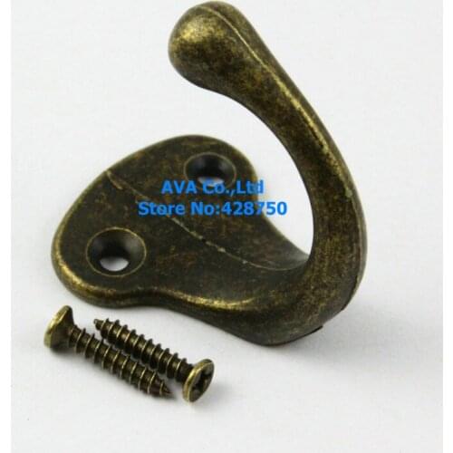 20 Pieces Wall Hook Hat Coat Robe Hooks / Antique Brass 31x33x39mm