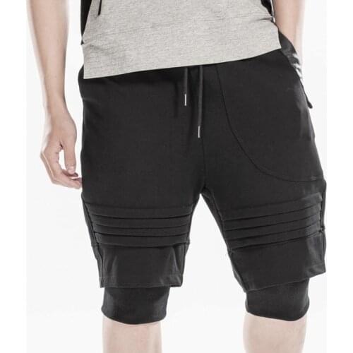 2016 Mens clothing Gd fashion patchwork faux two piece knee-length large pocket pants lacing harem pants capris singer costumes