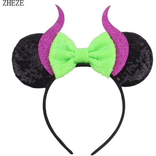 2021 New Arrival 3.3" Mouse Ears Headband Gothic Cow Hairbows Devil Halloween Hairbands Girls Party Festival Hair Accessories