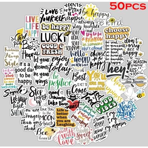 50pcs English Slogan Series Stickers DIY Bicycle Guitar Suitcase Phone Case Laptop Toy Graffiti Stickers Waterproof