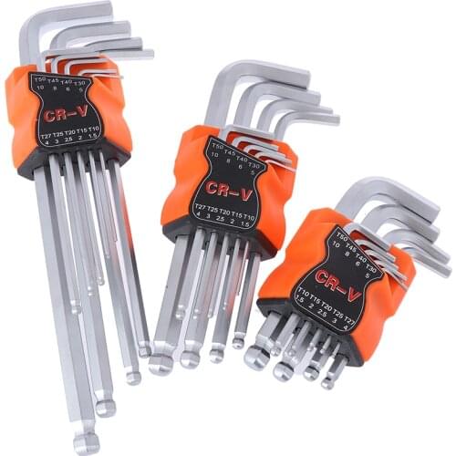 9pcs/set L Shape Wrench Ball End Long Arm Hex Key Allen Wrench Set Powerful Repair Tool