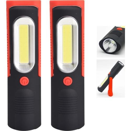 2PCS 350LM COB XPE LED Emergency Flashlight AAA Battery Operated Work Light 180° Inspection Lamp 2Modes Camping Lantern Torch
