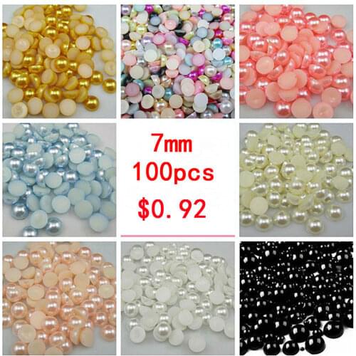 Free Shipping 7mm 200Pcs Craft ABS Imitation Pearls Half Round Flatback Pearls Resin Scrapbook Beads Decorate Diy