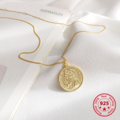 Pure 925 Silver European American New Design Popular Creative Concise Coins Pendant Necklace Fine Jewelry