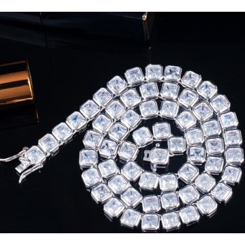 CWWZircons Bling Elegant Square Cubic Zirconia Tennis Chain Necklace for Women Party Engagement Wedding CZ Jewelry Gift CP083