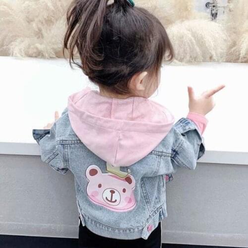 Kids Denim Jackets Baby Girls Jeans 2021 Spring Autumn Childrens Hooded Coat Cartoon Detachable Jacket Top Coat Outwear