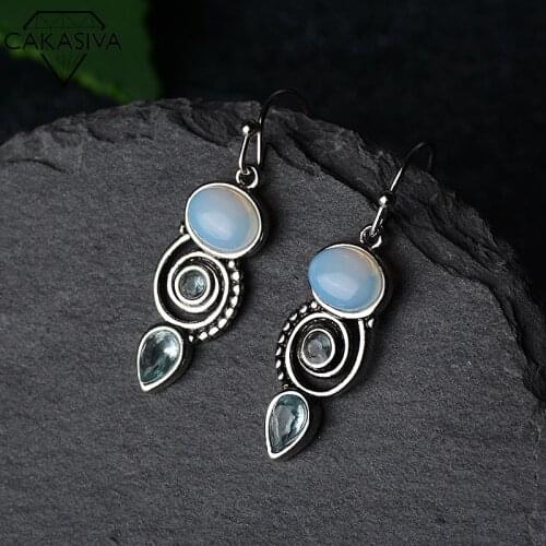 Inlaid Aqua Topaz Earrings Creative Rotating Water Drop Pear-shaped Earrings for Women 925 Silver Vintage Earrings