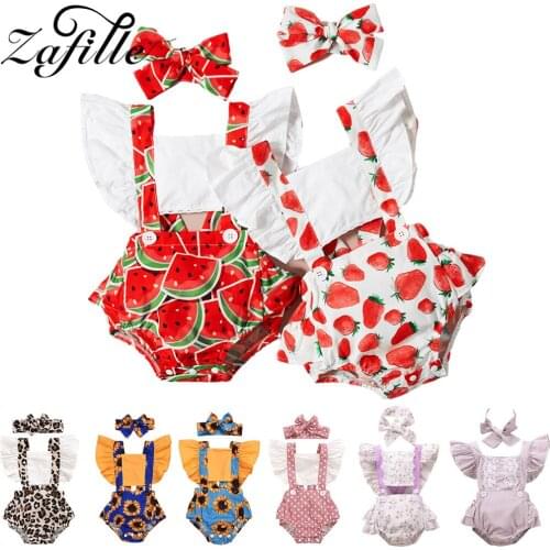 ZAFILLE Watermelon Baby Girl Clothes Summer 2021 Ruffles Sweet Bow Baby Girl Bodysuit For Newborns Costume Baby Onesies