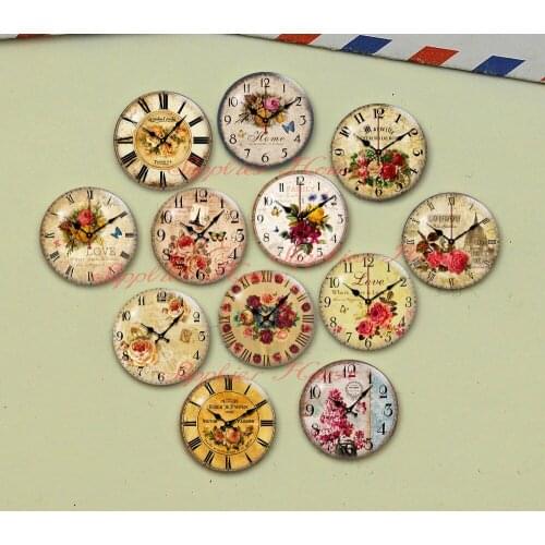 Handmade Round Retro Clock photo glass Cabochons, Jewelry Finding Cameo Pendant Settings, (F040-569)