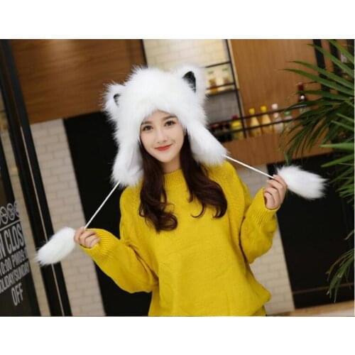 Hot selling! Winter new Women Warm Caps Fur ear Hats Girls Cartoon Novelty Caps Beanies Soft Lovely Hats
