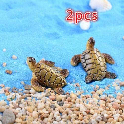 2 PCS Mini Resin Sea Turtle Model Decor Micro Landscape Decoration Home Garden Miniature Dollhouse Ornament