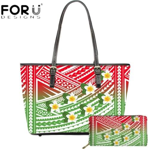 FORUDESIGNS Fashion Luxury 2pcs Set Women Totes Bag Polynesian Mario Plumeria Printing Casual Party Shoulder Bag Clutch Purse