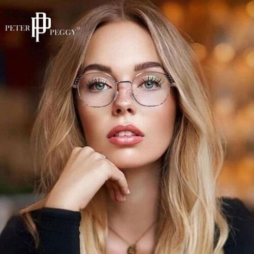 Anti Blue Light Computer Glasses Tending Women Round Eyeglasses Frame Bule Light Blocking Clear Glasses Myopia Spectacles Frame