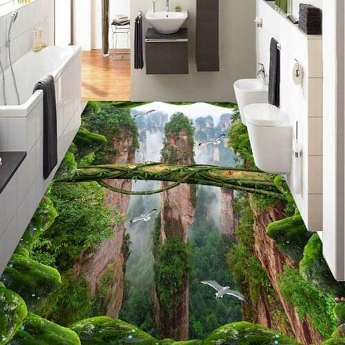Custom Photo Wall Paper 3D Stereo Forests Valleys Peaks Floor Tiles Murals Sticker Living Room Bathroom PVC Waterproof Wallpaper