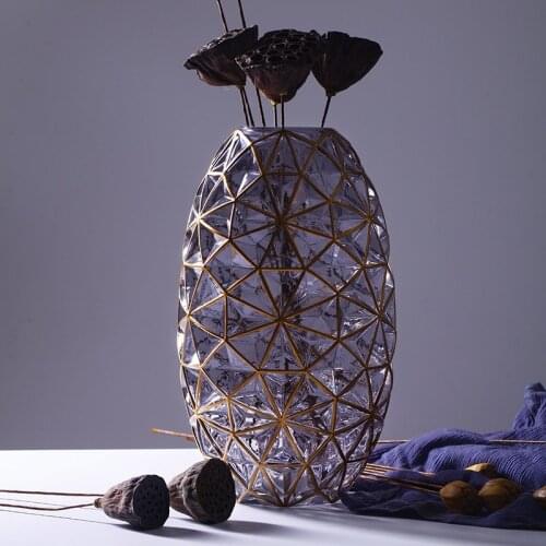 Gilt Web Glass Vase Decorative Egg Shaped Metal Vase Flower Pitcher Art and Craft Glassware Ornament Accessories Furnishing