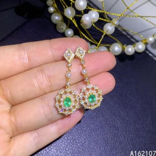 Exquisite Jewelry 925 Sterling Silver Inset With Natural Gem Womens Popular Trendy Pearl Emerald Earrings Eardrop Support Detec