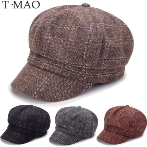T-MAO Women Girl Beret Wool Winter Beanie Hat Mens Caps Vintage Plain Beret Hats Solid Color Elegant Lady Winter Caps