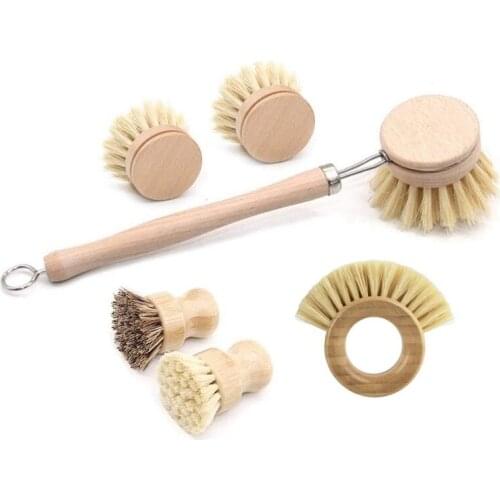 Dish Brush Natural Bamboo Scrub Brush Palm Brush for Dishes Pots Pans Sink Kitchen Bathroom Cleaning Scrubbers Supplies