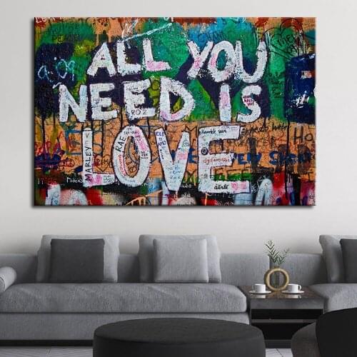 Nordic Abstract Graffiti Wall Canvas Painting Home Decor All You Need Is Love Decoration Graffiti Canvas Painting Street Art