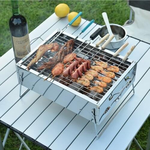 Foldable BBQ Grills Patio Barbecue Charcoal Grill Stove Stainless Steel Outdoor Camping Picnic Barbecue BBQ Accessories Tools