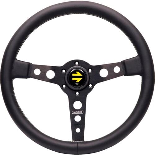 14inch Italy Prototipo Genuine Leather Drift Sport Steering Wheel Silver/Black