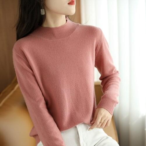 Womens Sweater Fall/Winter 2021 New Cashmere Sweater Casual Half high neck Pullover Korean Fashion Knitted Tops Female Jacket