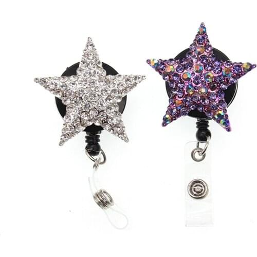 10 pcs /lot Mix Colors Rhinestone Star Retractable Medical Badge Holder For Nurse Gifts