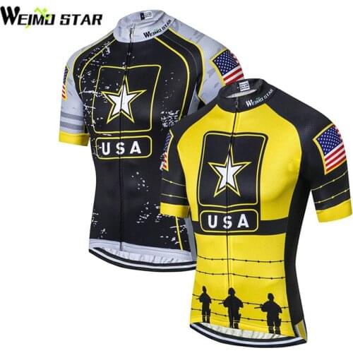 WEIMOSTAR Bike Team Men Racing USA Cycling Jersey Tops Bike Shirt Short Sleeve roupa ciclismo Breathable mtb jersey