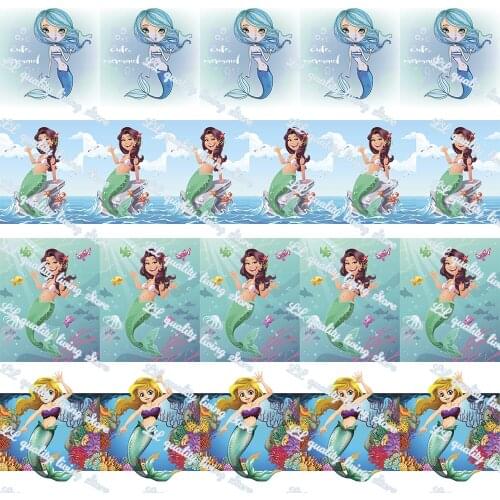 WL 16mm 22mm 25mm 38mm 50mm 75mm Mermaid Print Grosgrain Ribbon Diy Handmade Animal Collar Party Decoration