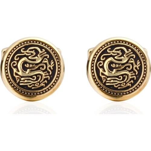 Jewelry French shirt cufflink for mens Brand Chinese Dragon Cuff link Luxury Wedding Button Gold High Quality 3 pair pack sale