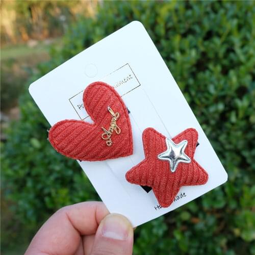 2pcs/set Kids Color Heart Hair Clips Cartoon Barrettes Princess Headwear Cute Star Hairpins Hair Accessorie For Babys Girls 2021
