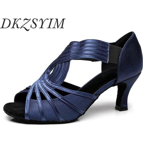 DKZSYIM ladies party dance shoes satin soft bottom Latin dance shoes ladies salsa dance shoes heel 5CM-10CM