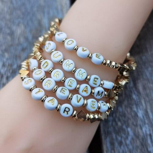 2021 Handmade Ethnic Polymer Clay Bracelet Bracelet For Women Boho Bracelets Handmade Beads Letter Golden Love Jewelry